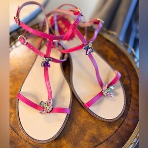 RED Valentino Pink Jeweled T-Strap Sandals
